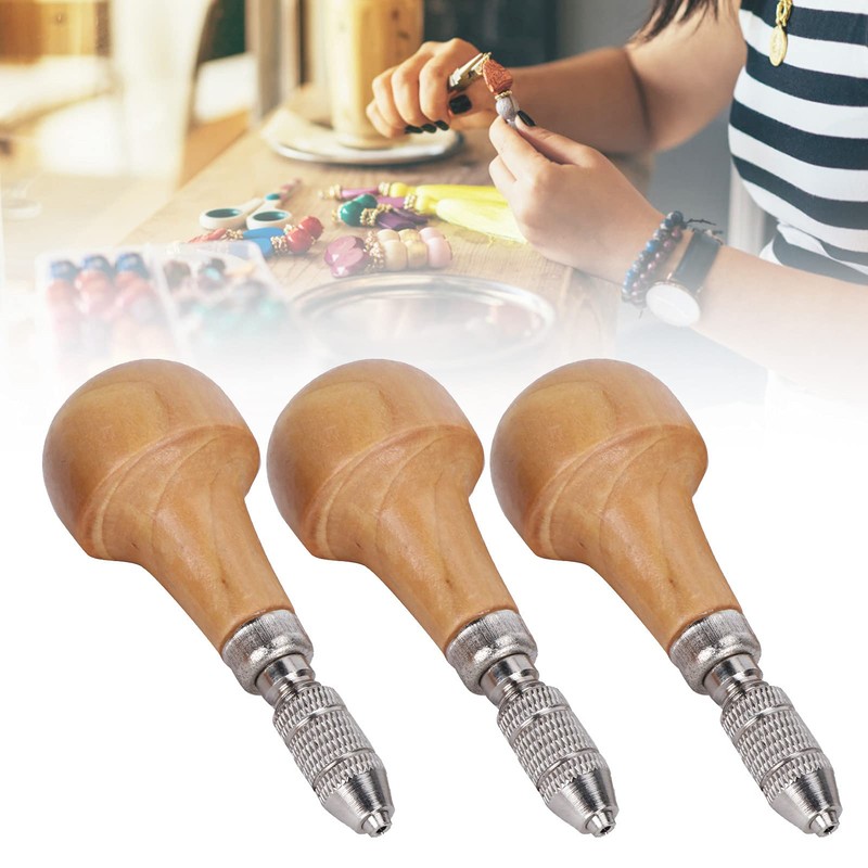 3 Set Hand Chucks Wooden Handles Pear Shape Graver Handle