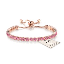 HEEYA Rose Gold Tennis Bracelets, Sterling Silver Tennis Bracelets for Women, Silver Crystal Sister Friendship Pink Bracelet, Adjustable Diamond Cubic Zircona Lady Bracelet Birthday Gifts