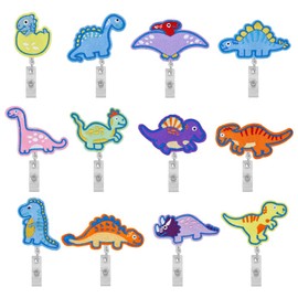 SUPERFINDINGS 12Pcs 12 Styles Dinosaur Theme Felt Badge Reels Holders Cute Reel Retractable Nurse Badge Holder Animal Badge Reel Clips with Alligator Clip Nursing Name Badge Holder for Doctor Teacher