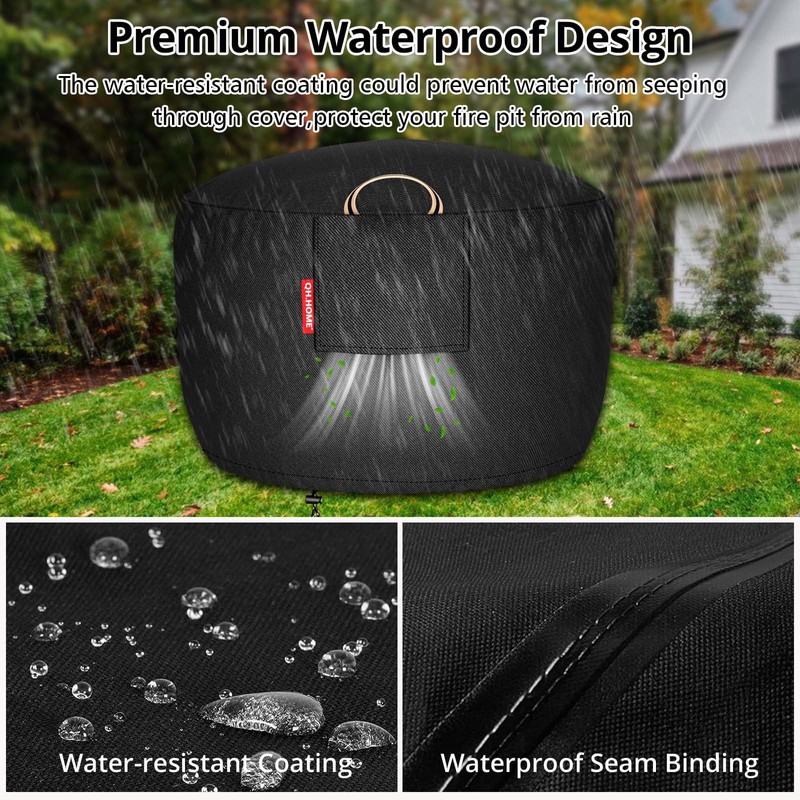 QH.HOME [2025 Upgraded 900D Fabric] Fire Pit Cover Round for