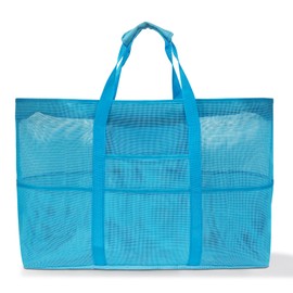Boziee Large Beach Bag XXL Mesh Beach Bag Women's Shopper Travel Bag with Zip Beach Tote Bag for Beach Travel Shopping Picnic, blue, XXL