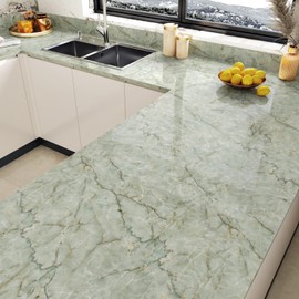 Yullpaper Green Marble Contact Paper for Countertops Peel and Stick Waterproof Contact Paper Marble Removable Wallpaper for Kitchen Backsplash Sage Green Wallpapers Vinyl Wrap Cabinets 15.7''×78.7''