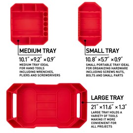 Aocoom 3pcs Large Non-Slip Flexible Tool Tray, Tool Mat, Tool Organizer, Tool Storage, Tool Holder, Grip Mats, No Magnets (Red)