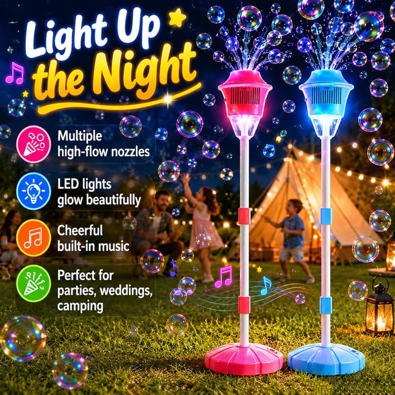 New Bubble Machine, 47in Rechargeable Automatic Bubble Maker with Light