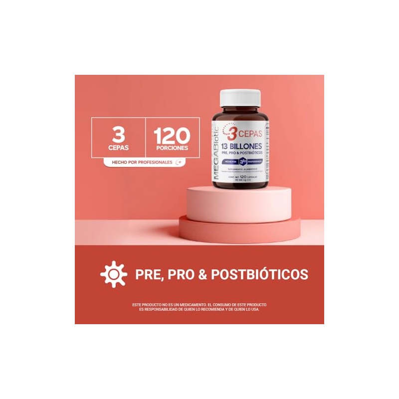 MegaBiotic Probióticos 13 Billones 3 cepas con Pre y Postbióticos