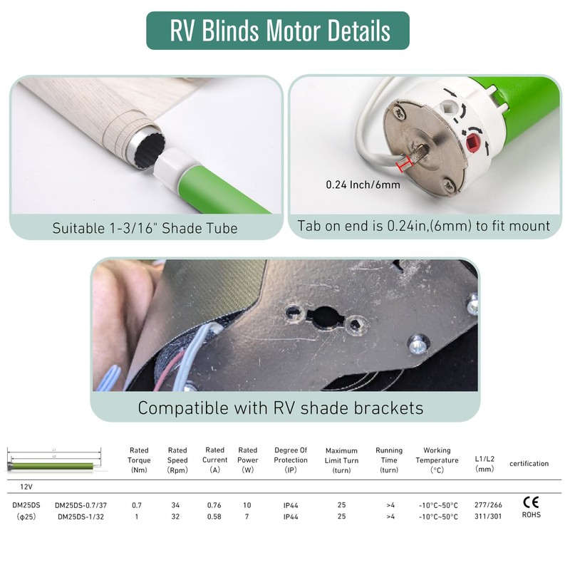 DM25DS 12V Electric Roller Shade Replacement Motor, RV Window Shade