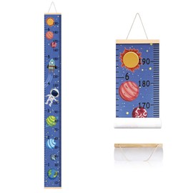 SUJAYU Growth Chart for Kids, Canvas Height Chart Ruler Removable Wood Hanging Wall Ruler Measurement Chart for Home Decoration (Spaceblue)