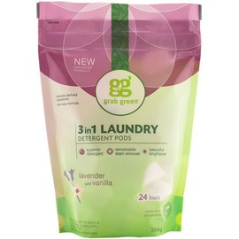 Grab Green Natural 3 in 1 Laundry Detergent Pods, Lavender + Vanilla-With Essential Oils, 24 Loads, Organic Enzyme-Powered, Plant & Mineral-Based, 13.5 Ounce