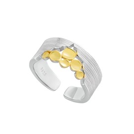 NicoWerk SRI995 Women's Silver Ring Cut Out 925 Sterling Silver Gold-Plated with Structure Shiny Wide Circle Adjustable Open, Silver