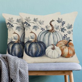 CXMEIFLY Fall Pillow Covers 18x18 Inch Set of 2 Navy Blue Pumpki Maple