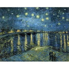 Wieco Art Starry Night Over The Rhone by Van Gogh Famous Oil Paintings Reproduction Modern Framed Giclee Canvas Print Artwork Seascape Pictures on Canvas Wall Art for Home Office Decorations