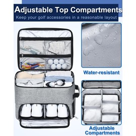 CAB55 Golf Trunk Organizer with 4 Wheels, 2 Layer Waterproof Car Organizer with Separate Ventilated Compartment for 2 Pair Shoes, Trunk Storage for Clothes, Accessories, Golf Gifts (Gray)