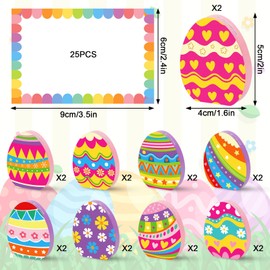 FYSUIMU 18 Packs Easter Egg Wooden Place Card Holders with Name Cards Colorful Floral Egg Seat Label Card Holders for Easter Spring Holiday Table Sign Decor