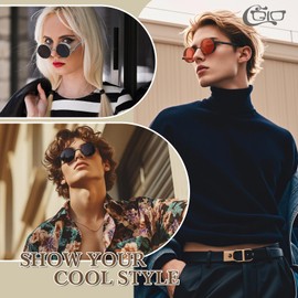 CGID E72 Retro Steampunk Style Unisex Inspired Round Metal Circle Polarized Sunglasses for Men and Women 2 Pack Black Grey + Brown Brown
