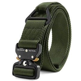 FAIRWIN Tactical Rigger Belt, 1.7” Nylon Webbing Belt with V-Ring Heavy-Duty Quick-Release Buckle (Green, M(Waist 36''-42''Width 1.7''))