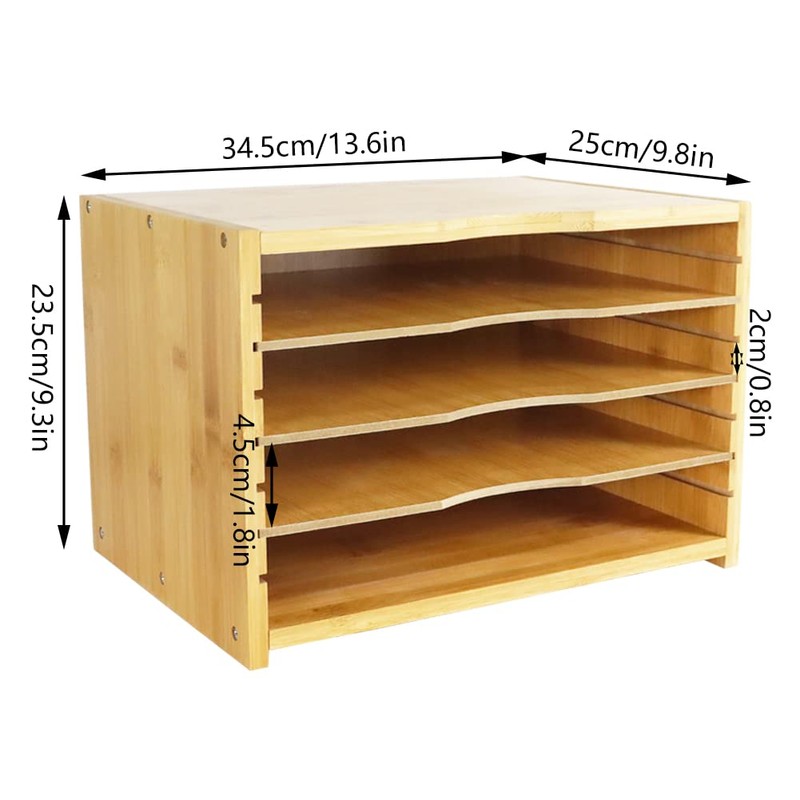 WKWKER File Organizer with 3 Adjustable Shelves Bamboo Document Letter