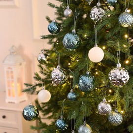 Valery Madelyn Christmas Tree Decorations Ornament Set for Fall Decor, 100ct Light Blue Silver Shatterproof Christmas Ball Hanging Ornaments Bulk for Xmas Holiday Party Decor (Variety Style and Size)