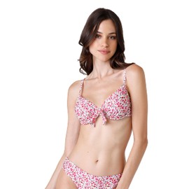 Lovable Women's Underwired Bra Knitted Micro Two Piece Bikini, Pink and Floral Print, 8