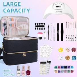 ALSLEA Nail Polish Organizer Holds 40 Bottles (15ml - 0.5 fl.oz) Gel Nail Polish Holder Nail Organizers and Storage for UV Led Nail Lamp Travel Nail Supplies Bag With Adjustable Shoulder Strap (Black)