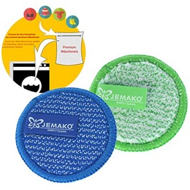 Jemako Duopads Mini Set of 2 Cleaning Pads Green and Blue Diameter Approx. 9.5 cm Including Sinland Fine Mesh Laundry Net