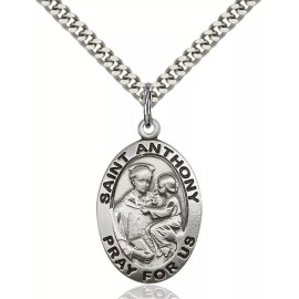 Bliss Sterling Silver Saint Anthony of Padua Medal Pendant Necklace 24" Chain Gift