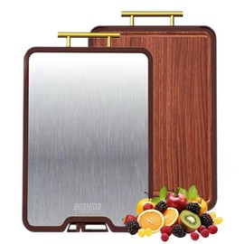 Titanium Stainless Steel and Walnut Wood Cutting Board, 2025 Upgraded Thick Chopping Board with Knife Sharpener, Double Sided, Heavy-Duty, Knife Friendly, Non-Slip Charcuterie Board, 16.3”x11”x1”