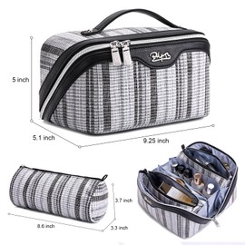 BOYATU Travel Makeup Bag for Women: Large Capacity Open Flat Make up Bag Set of 3 - Vegan Leather Cosmetic Bag with Compartments - Waterproof Toiletry Bag with Handle & Divider(I-2-Black)