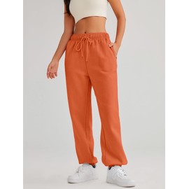 AUTOMET Womens Sweatpants Fleece Lined Fall Outfits Baggy High Waisted Straight Leg Sweat Pants 2025 Drawstring Winter Burnt Casual Athletic Lounge Joggers Orange XS