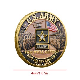 U.S. Army 250th Anniversary Commemorative Gold-Plated Challenge Coin, Double-Sided High Relief Military Collectible for Veterans, 1775-2025 (Type A)