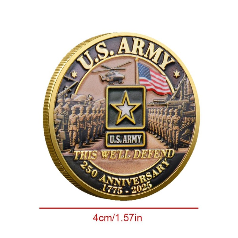 U.S. Army 250th Anniversary Commemorative Gold-Plated Challenge Coin, Double-Sided High