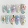 24Pcs Spring Press on Nails Medium Almond French Tip Fake