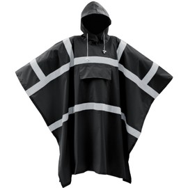 Coume High Visibility Rain Poncho with Large Pocket 50x80 Inch Reflective Rain Coat Safety Jacket Unisex for Outdoor Worker (1, Black)