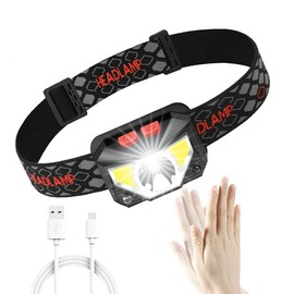 GuDoQi Linterna Frontal LED Recargable, Linterna de Cabeza LED con Sensor y Luz Roja, 6 Modos de Uso, 500 Lúmenes Alto Brillante Ajustable Impermeable para Ciclismo, Correr, Acampar, Excursión, Pesca