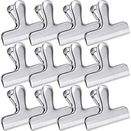 Clips de Bolsa de Acero Inoxidable - 12 Pinzas de 3 Pulgadas para Cerrar Alimentos, Café y Más - Uso en Casa, Cocina, Oficina