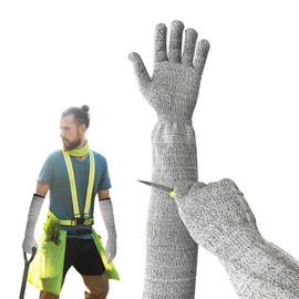 Bliceon Garden Gloves with Long Arm Sleeves - Level 5 Cut Resistant Gloves, Heavy Duty Work Gloves for Safe Gardening, Kitchen, and Outdoor Tasks (Grey - 55cm)