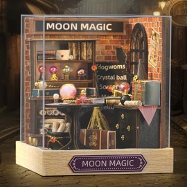CUTEROOM DIY Miniature House Kit, Wooden Dollhouse Kit, Mini House Kit with Furniture and Dust Cover (Moon Magic)
