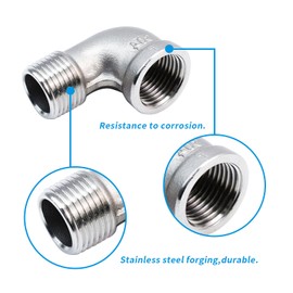 S SYDIEN 2Pcs 304 Stainless Steel 90 Degree Elbow 1/2" NPT Threaded Pipe Fitting Female x Male