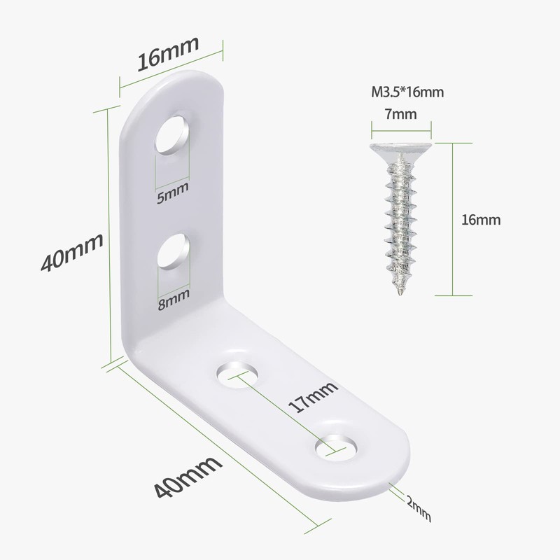 Litorange L-shaped fittings white 40*40*16mm 16 pieces with screws thickness