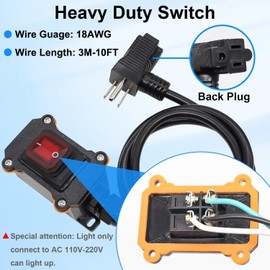 TWTADE Extension Cord with Switch On/Off, IP67 Waterproof Inline Cord Switch with 6ft 18AWG Cable Piggyback Plug (3-Pronged), Outdoor Power Switches with Red Light Rocker Button 20A/125V 16A/250V AC