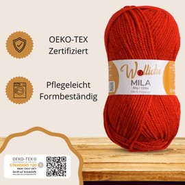 Wollidu Mila Yarn for Crochet and Knitting, 4 x 50 g/133 m, Knitting Yarn, 100% Polyacrylic, Crochet Yarn, Fire Red