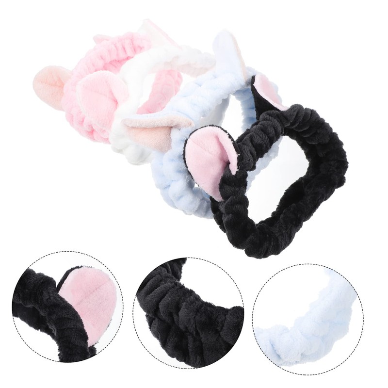 IWOWHERO 4pcs Makeup Headband with Animal Ears Soft and Skin