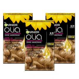 Garnier Olia 8.31 Honey Blonde Permanent Hair Colour without Ammonia, with Nourishing, Natural Oils, Full Grey Hair Coverage, Permanent Colouration - 3 x 1 Piece