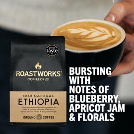 Roastworks Ethiopian Coffee Ground Pack of 3, 200g – Natural Process Espresso Ground Coffee Produced in Guji – Speciality Ground Coffee with Notes of Blueberry, Apricot Jam and Florals