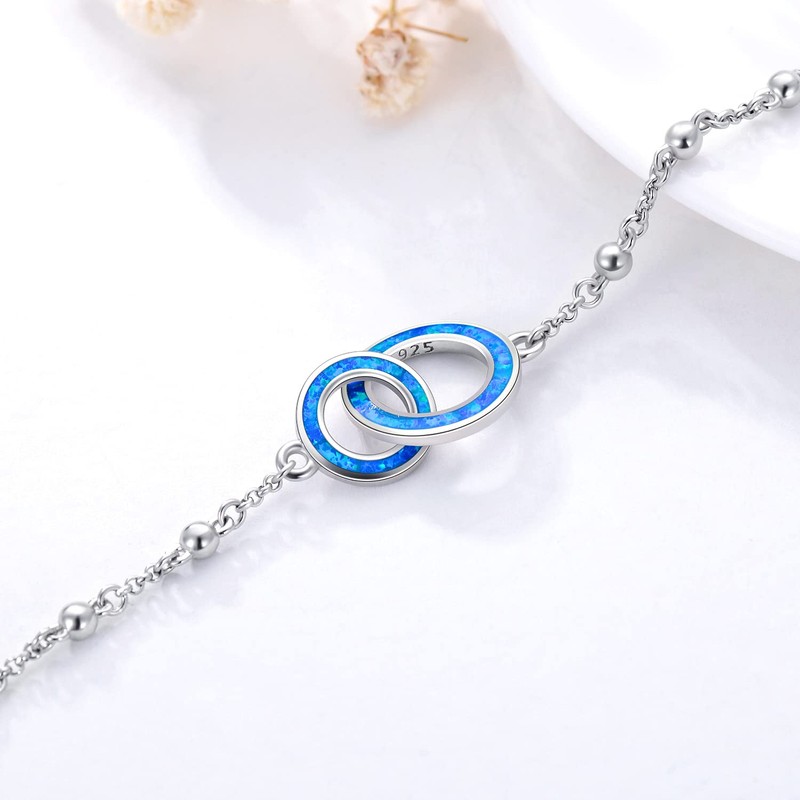 Blue Opal Mother Daughter Bracelet Interlocking Bracelet for Mother Daughter
