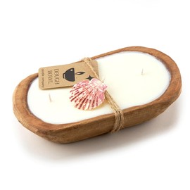 Dough Bowl Candle Co. Beach Linen Soy Candle - 3 Wick Rustic Farmhouse Decor Odor Eliminator in Wooden Bowls, 20 Ounce Wooden Dough Bowl Candle, All-Natural Gifts for Women and Men, Coffee Table Decor