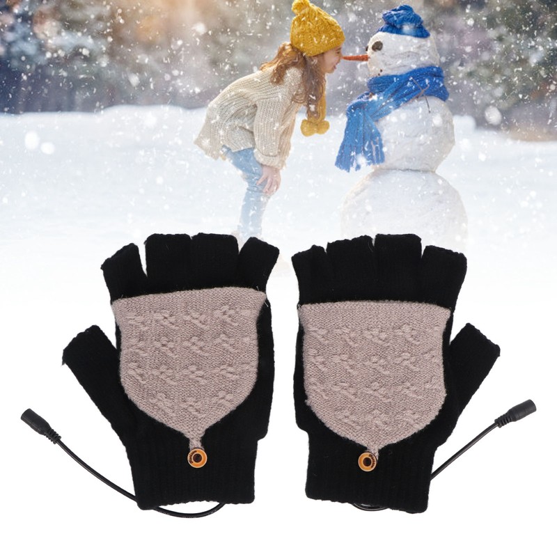 Heated Gloves Fingerless Full Finger Adjustable 3 Gear Black Hand
