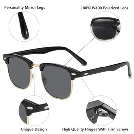 aisswzber Retro Semi Rimless Sunglasses Half Frame UV400 Glasses 3016s-blacknew