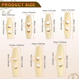 HARFINGTON 10pcs Wooden Toggle Buttons 50mm / 2" Wood Olive Sewing Buttons 2-Hole Wood Horn Oval Buttons Sewing Accessories for Coat Sweaters Clothing DIY Craft, Natural Color