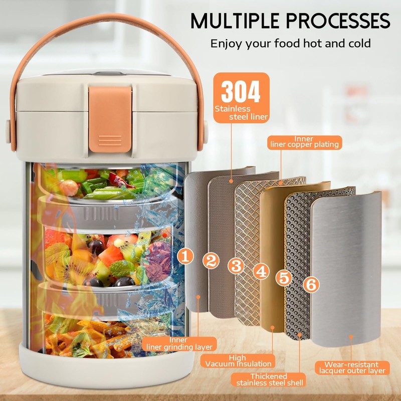 Thermo for Hot Food 3-Layer Termos Para Comida Caliente 67oz