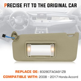 Youxmoto Left Driver Side Sun Visor Replacement for Honda Accord 2008 2009 2010 2011 2012 2013 2014 2015 2016 2017 Beige Car Visor, Replaces# 83280TA0A91ZB, with Vanity Mirror and Light